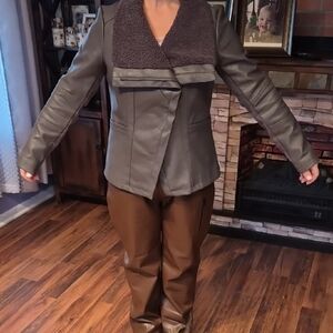 Alfani gray Faux Leather Jacket with Shearling Collar PTP 19, 3/4